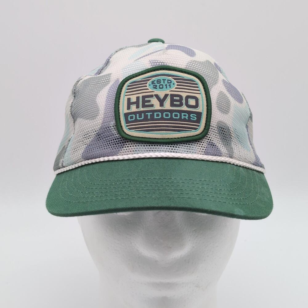 Heybo Outdoors Hat Mens One Size Green Snap Back Cap Camo Mesh Trucker Patch